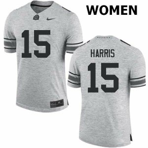 Women's Ohio State Buckeyes #15 Jaylen Harris Gray Nike NCAA College Football Jersey Hot Sale YKA6544DP